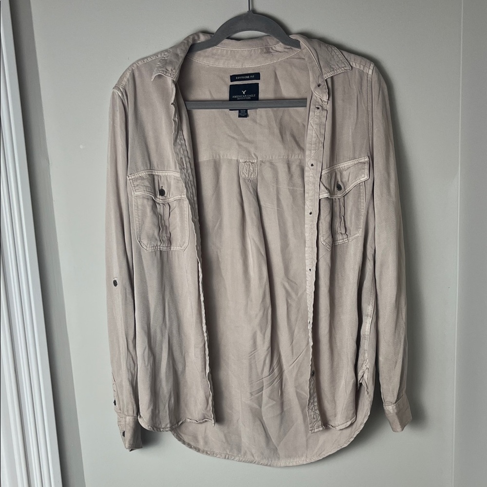 American Eagle Outfitters Women's Beige Button-Up Shirt Jacket